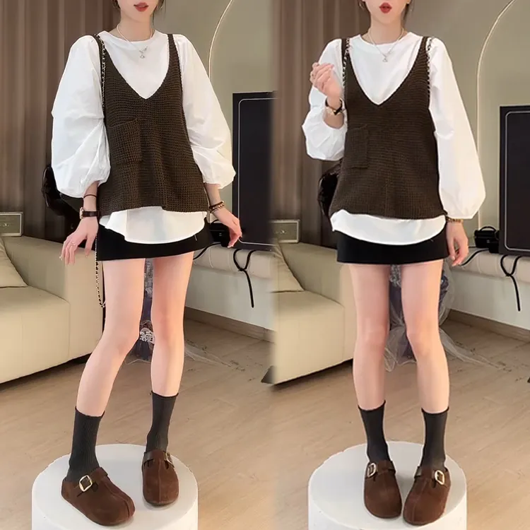 法式小香风气质套装女2025春秋新款针织马甲长袖衬衫半身裙三件套