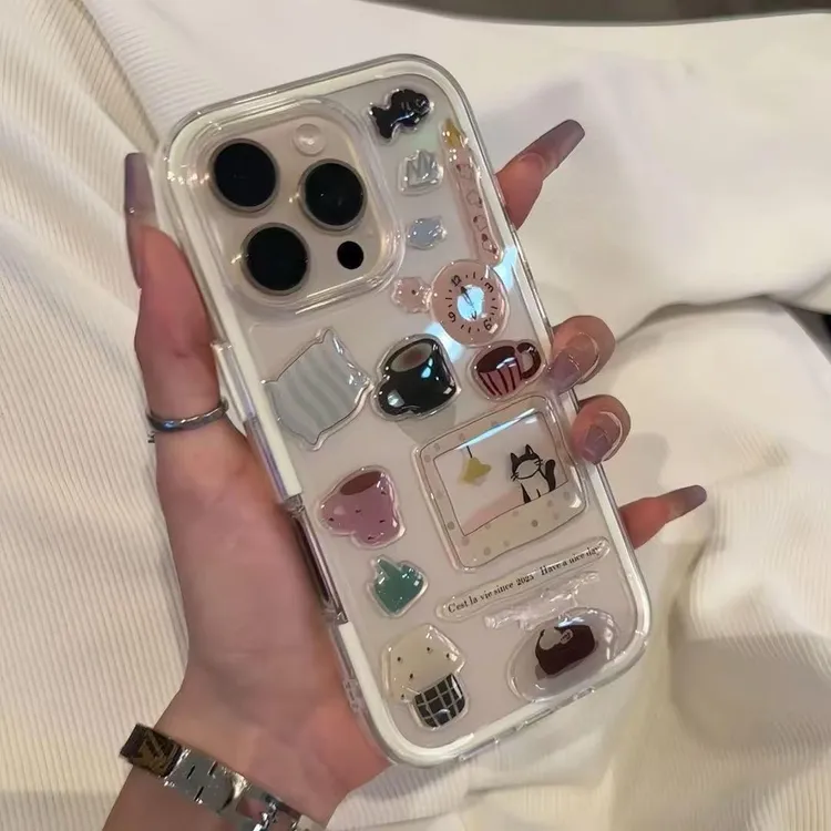 ins风l贴纸适用苹果iphone16promax手机壳15/14/13可爱二合一