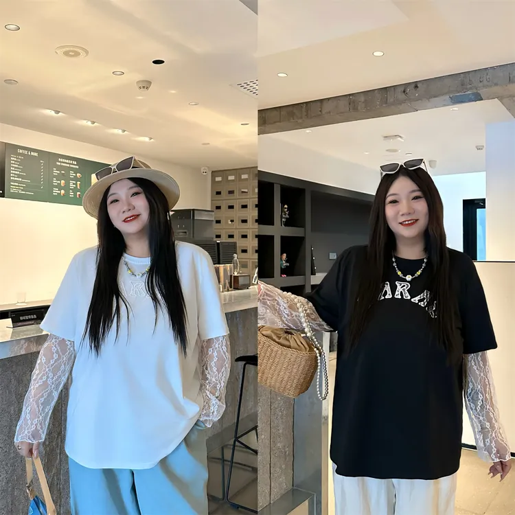 断码捡漏~沧海一粟 / 韩系设计感蕾丝拼接短袖14428花契大码200斤