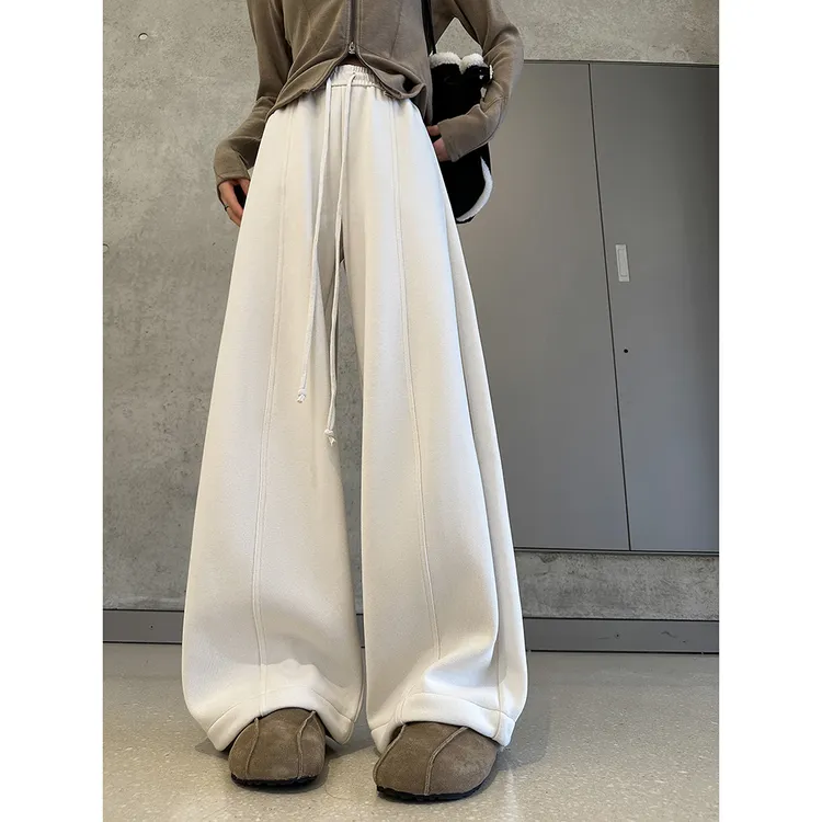 动感少女加绒加厚弯刀运动裤女秋冬高腰显瘦休闲阔腿裤垂感长裤子