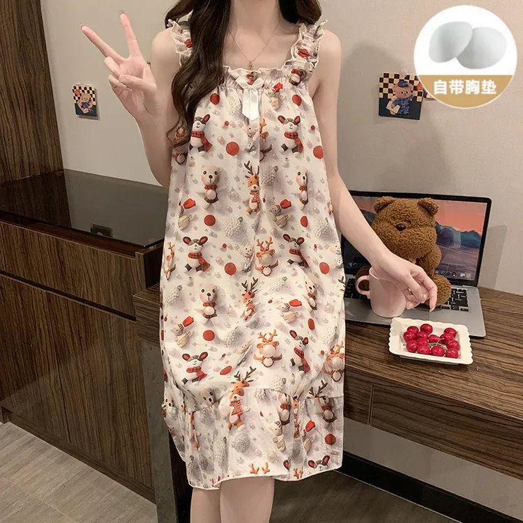 带胸垫高颜值吊带睡裙女夏季薄款公主风洋气网红爆款纯欲风睡衣裙