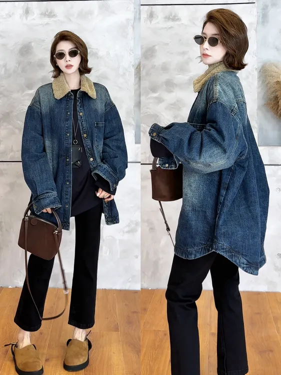 月月 2025秋冬新款【乌托邦旧夜】宽松毛领拼接牛仔外套 2510C6685