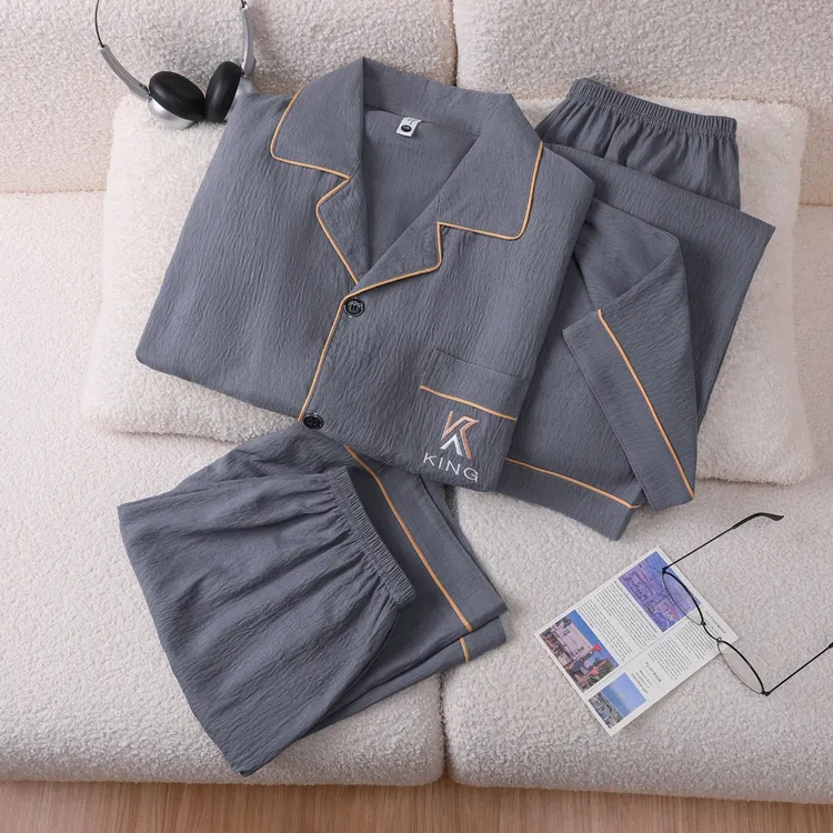 男士睡衣云朵棉三件套短袖夏季加大码200斤薄款家居服家居睡衣