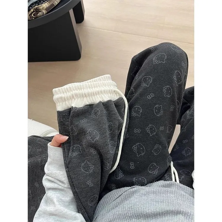 可爱印花大码300斤糯米裤子女春夏季新款显瘦高腰宽松直筒阔腿裤