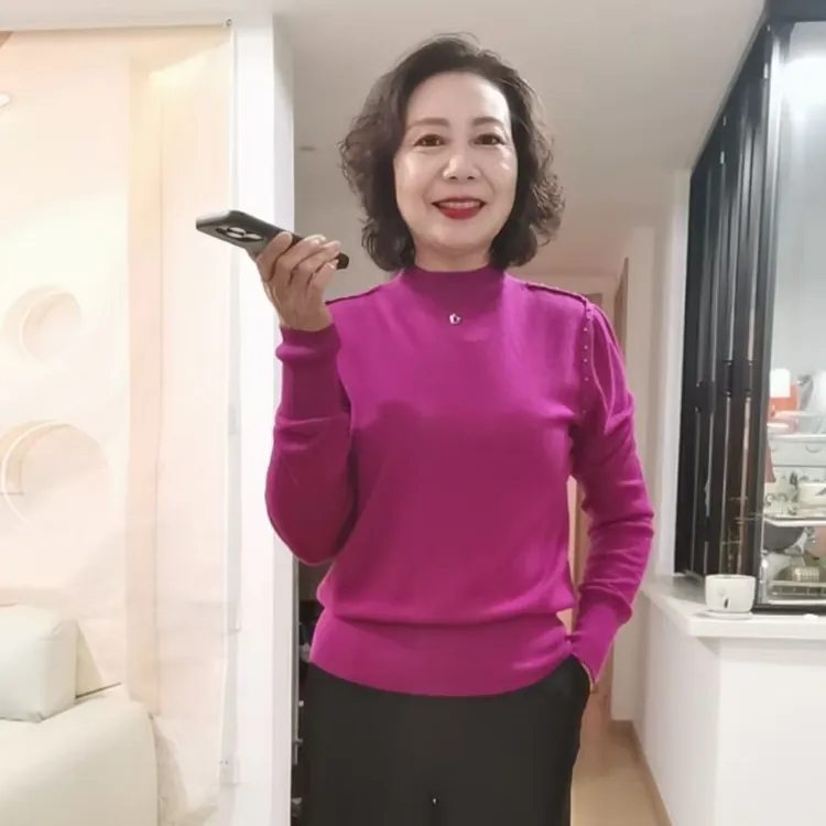 秋季羊毛衫衫休闲半高领薄款宽松型毛衣常规针织女士显瘦百搭套头