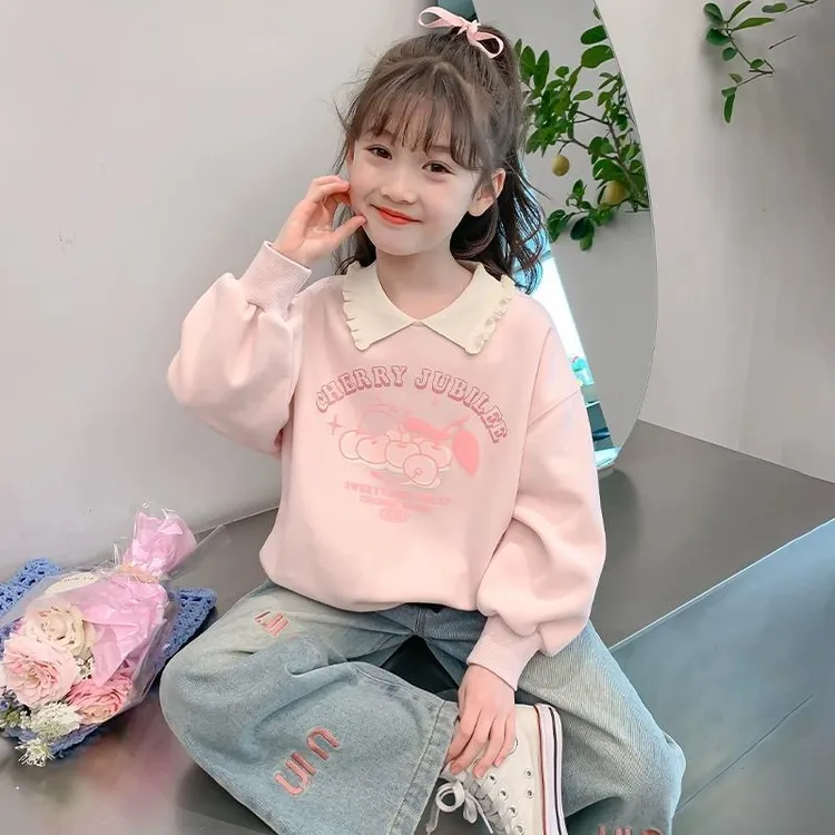 女童加绒卫衣2025春秋新款洋气童装小女孩秋装衣服儿童polo领上衣