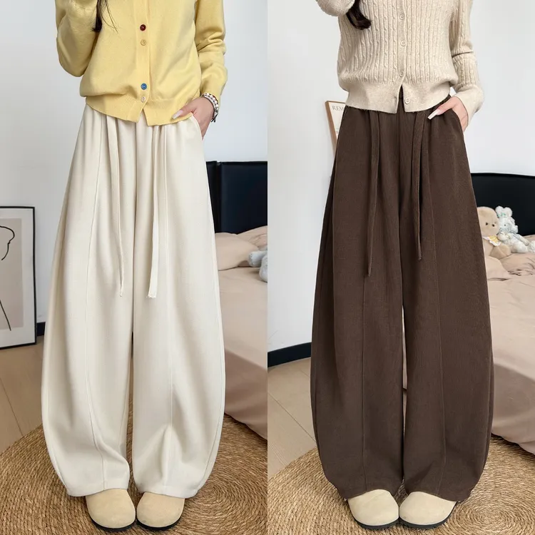 欧棉绒弯刀裤女秋冬2025加绒美式高腰宽松小个子阔腿休闲慵懒卫裤