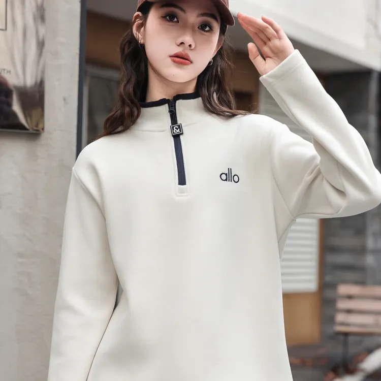 女童半高领加绒加厚卫衣新款时尚冬季加厚保暖立领半拉链上衣