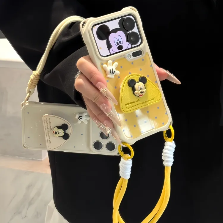 波点米奇支架挂绳适用苹果17/16promax手机壳华为vivoppo小米15潮