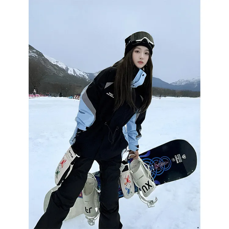 KSKM黑蓝拼色滑雪服套装女2026秋冬新款户外保暖防风防水单板雪服