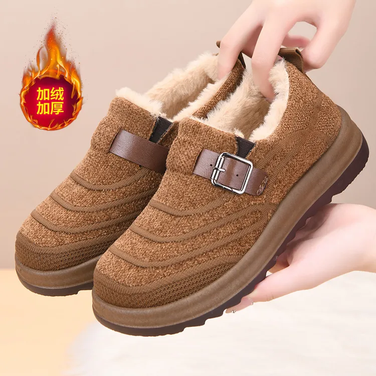 2025新款冬季加绒加厚保暖女士休闲棉鞋平底勃肯鞋新款老北京布鞋