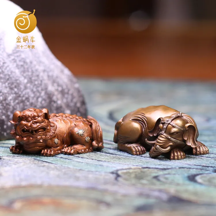 金蜗牛5#青狮5#六牙白象黄铜居家玄关办公室书房摆件礼品铜工艺品商品图
