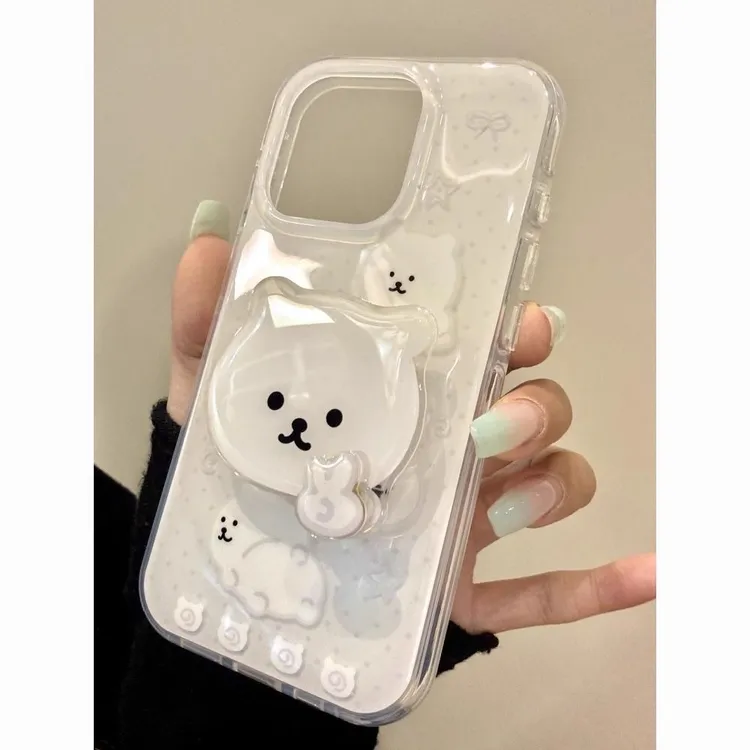 比耶自嘲熊支架适用iPhone17promax/16pro手机壳iPhone13大孔14套