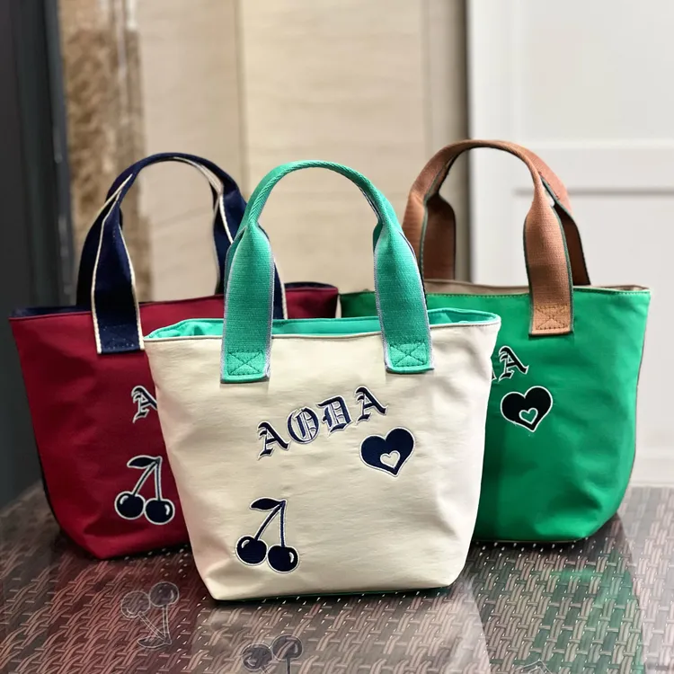 加厚优质可爱帆布包字母手提包便当包妈咪包溜娃袋刺绣母婴包2501