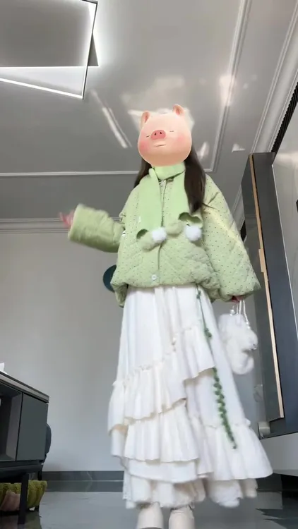 2025秋冬新款韩系绿色毛衣搭配波点菱格棉服外套半身裙气质三件套