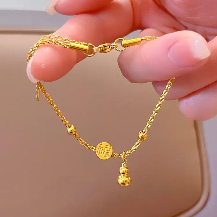 钛钢手链 复古金色钛钢女款气质饰品轻奢小众民族风葫芦百搭简约