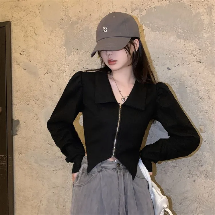 辣妹显瘦小众复古秋季长袖修身黑色设计感打底衫内搭气质法式别致