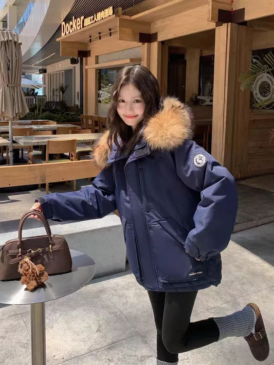 羽绒服女2025新款白鸭绒小个子派克服加厚宽松真毛领学生连帽外套