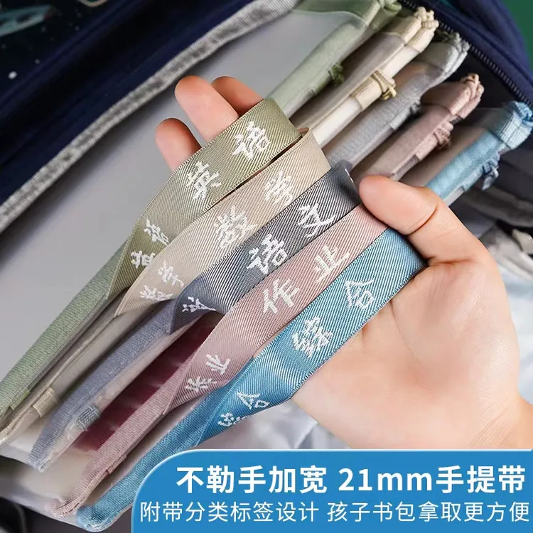 A4双层尼龙网纱文件袋科目袋分类袋学生学习试卷袋透明收纳文具商品图