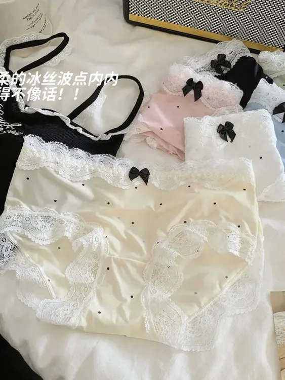 夏季全新升级冰丝纯欲甜美少女内裤蕾丝花边透气中腰女生女士内裤