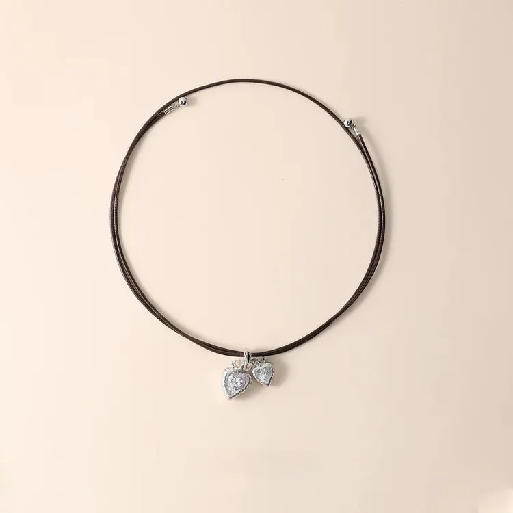 铜合金吊坠 双心项链女高级感小众设计吊坠简约气质大气精致时尚