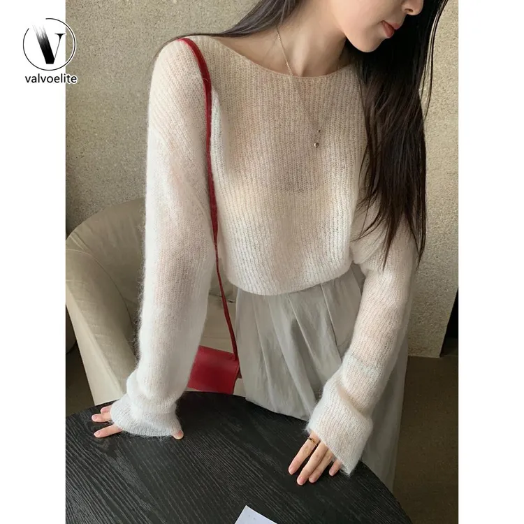 VALVOELITE柔软和蜡马针织女式春秋季短高端宽松慵懒风格针织上衣