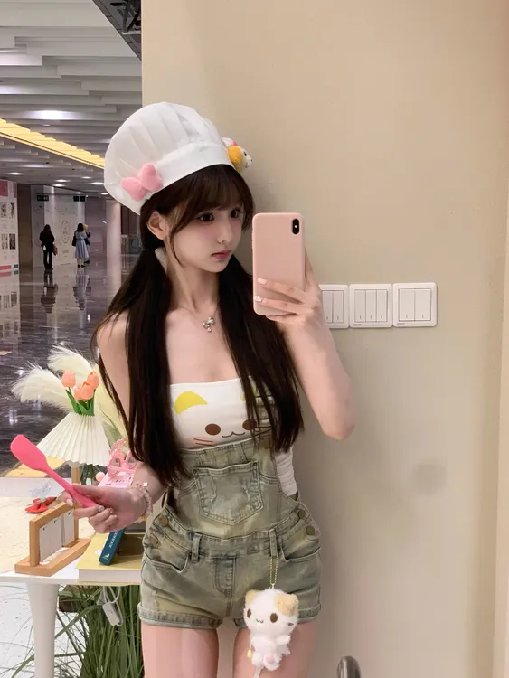 辣妹装小美休闲做旧工艺吊带裤小个子减龄短裤女夏季牛仔背带裤女