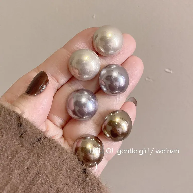 合金耳饰 珠光耳钉金属质感半圆圈气质法式复古简约百搭秋冬耳坠