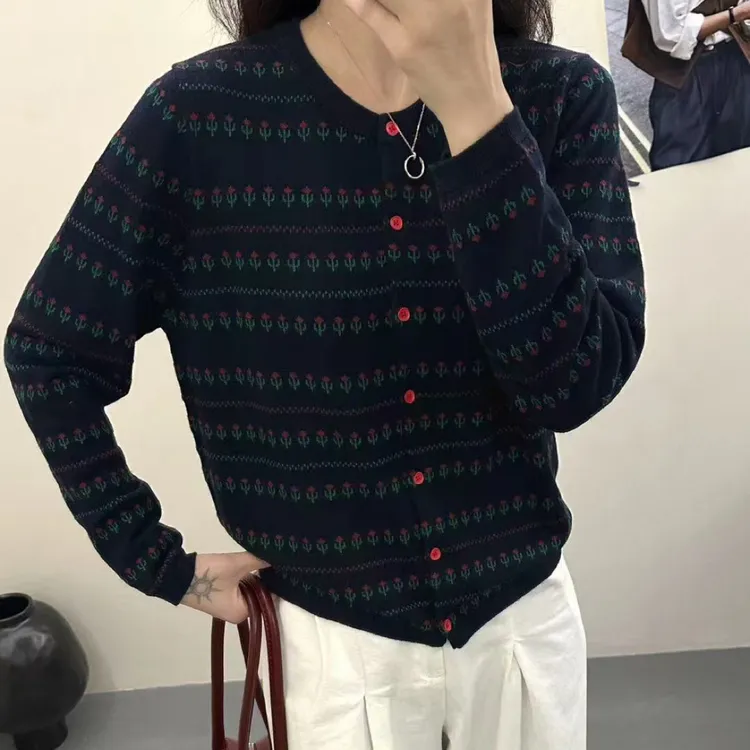 复古小花刺绣针织开衫女欧洲站2025夏装新款欧货女装上衣潮