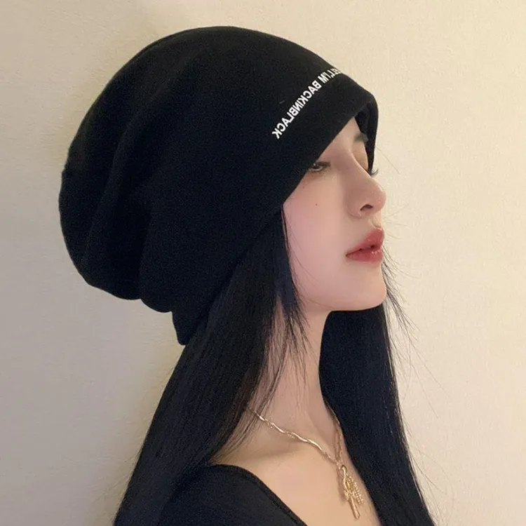 堆堆帽潮秋冬季针织帽子女字母春秋网红显脸小百搭毛线帽冷帽包头