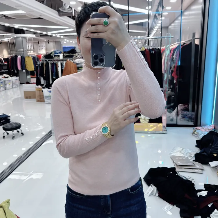 亲肤珍珠搭配半高领金聪9色毛衫6927欧美