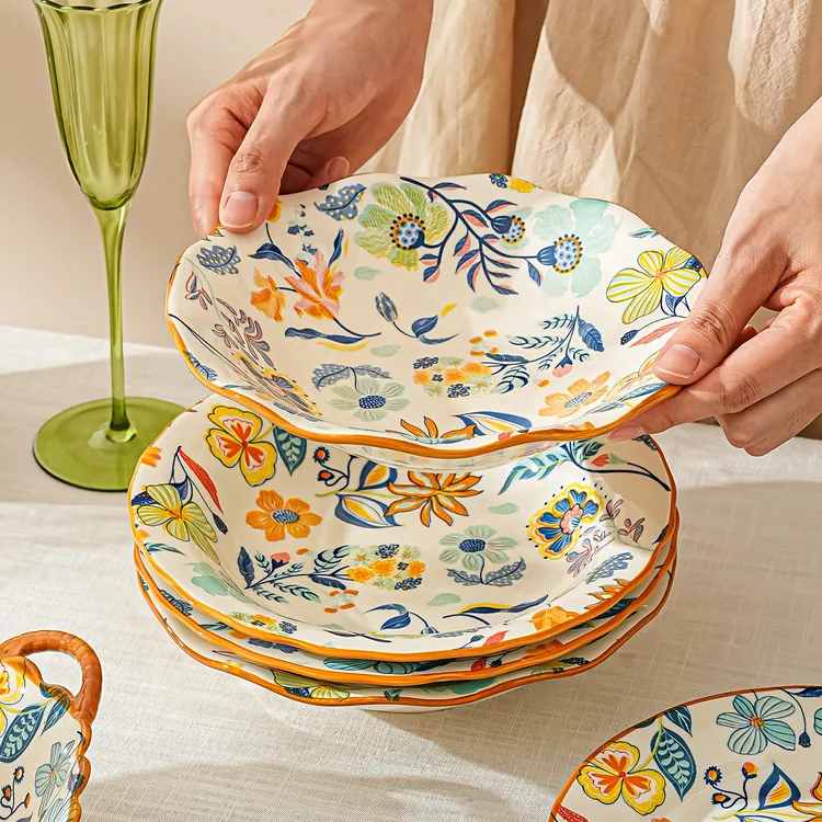 【满庭芳】家用盘子流光风陶瓷餐具高颜值菜盘子深圆盘甜品西餐盘