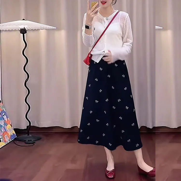 【2个长度】a字裙半身裙天丝棉仿牛仔高腰中长款大码裙子