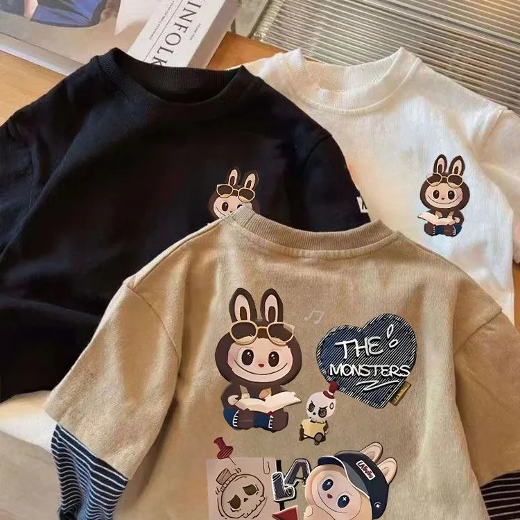 纯棉儿童短袖T恤卡通拉布2025新款女童夏季洋气长袖上衣秋季