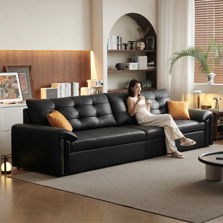 佛山大象耳朵直排真皮沙发床一体两用大小户型客厅多功能伸缩沙发