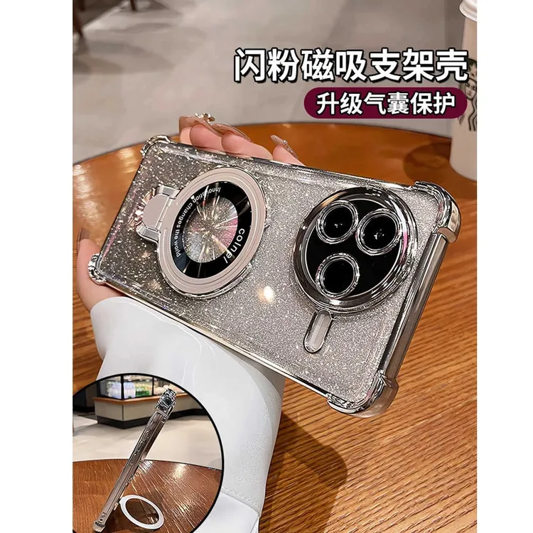闪粉带支架适用红米k80至尊版手机壳k70镜头全包透明k60气囊防摔