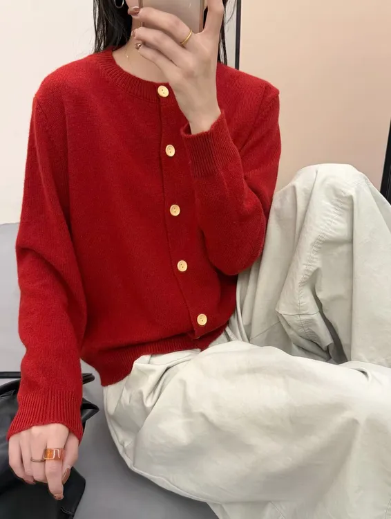 浣熊兔毛宽松显瘦圆领开衫长袖女毛衣纯色百搭保暖厚外套打底衫