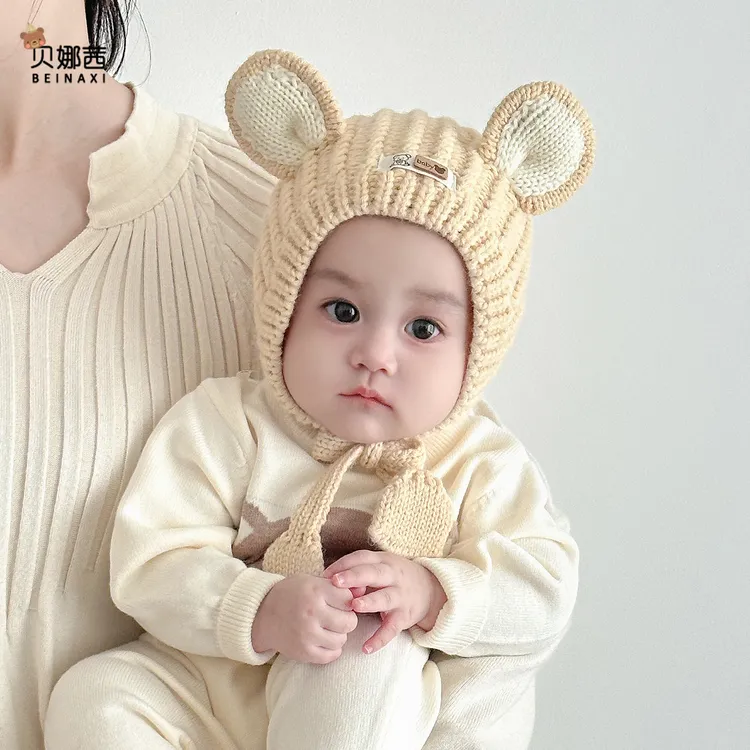 Beinaqian/贝娜茜婴儿帽子秋冬季男宝宝女针织帽婴幼儿冬季护耳帽