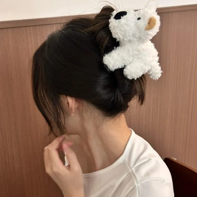 杨幂同款西高地小狗发夹新款毛绒抓夹侧边夹可爱盘发顶夹发卡头饰