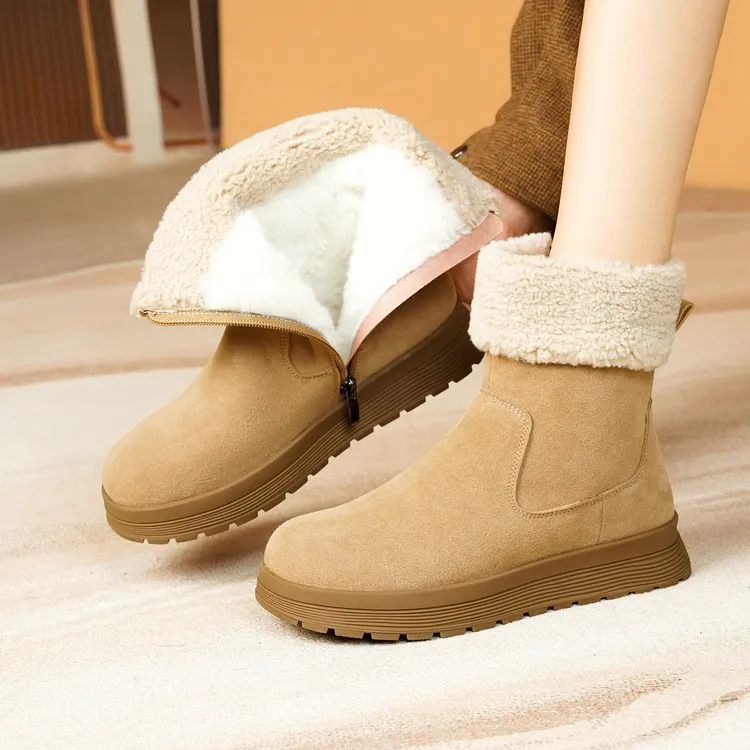 羊毛雪地靴女真皮毛一体短款防滑加绒加厚冬季棉鞋百搭保暖短靴子