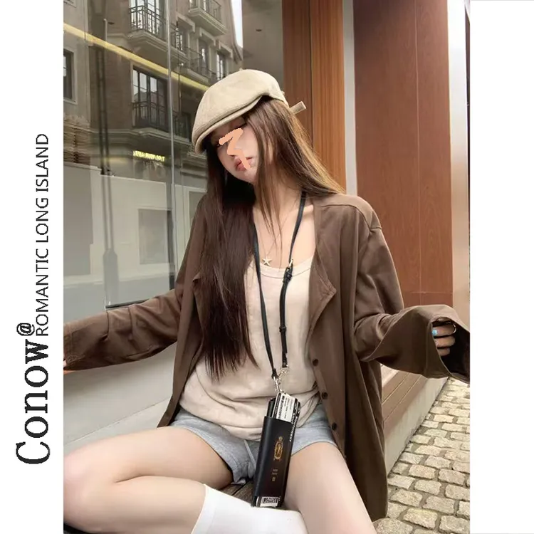 早秋新款慵懒风韩版宽松单排扣薄款外套女百搭休闲V领长袖开衫