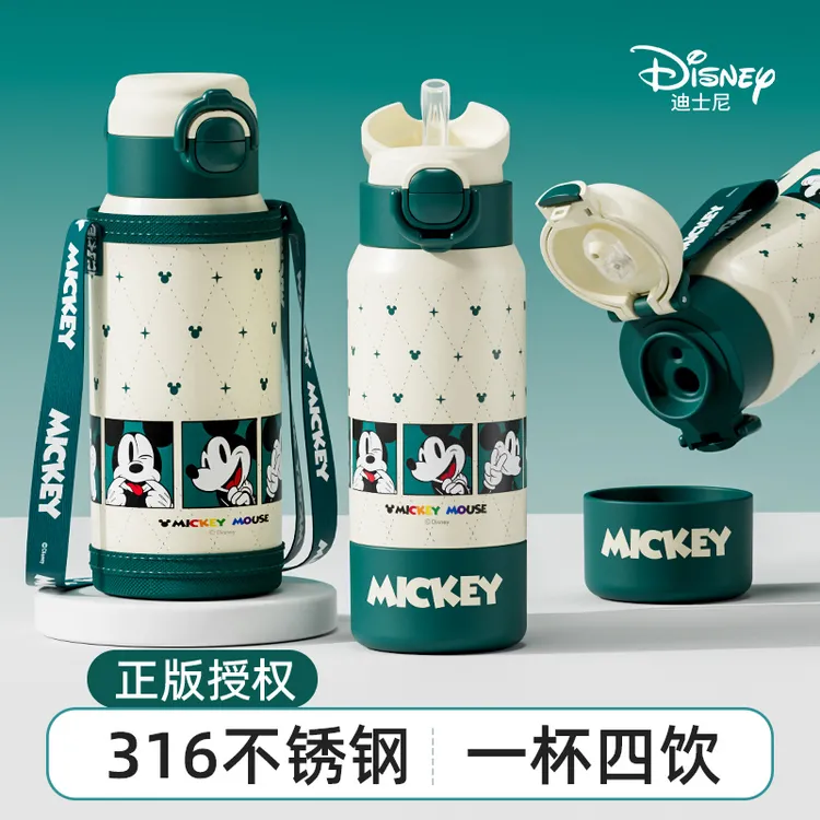 迪士尼儿童保温杯带吸管316食品级小学生上学专用大容量便携水杯