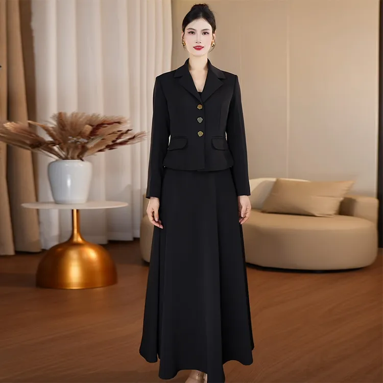 时尚套装收腰裙子时尚轻奢风洋气长款两件套长袖新款半身裙小西装