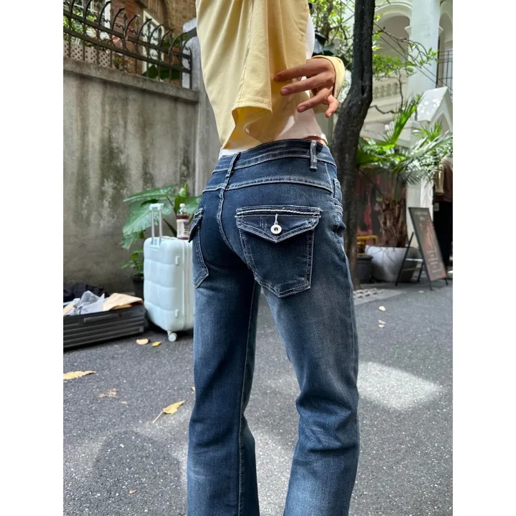 175高个子加长美式牛仔裤女2025新款复古拖地辣妹弹力低腰微喇裤