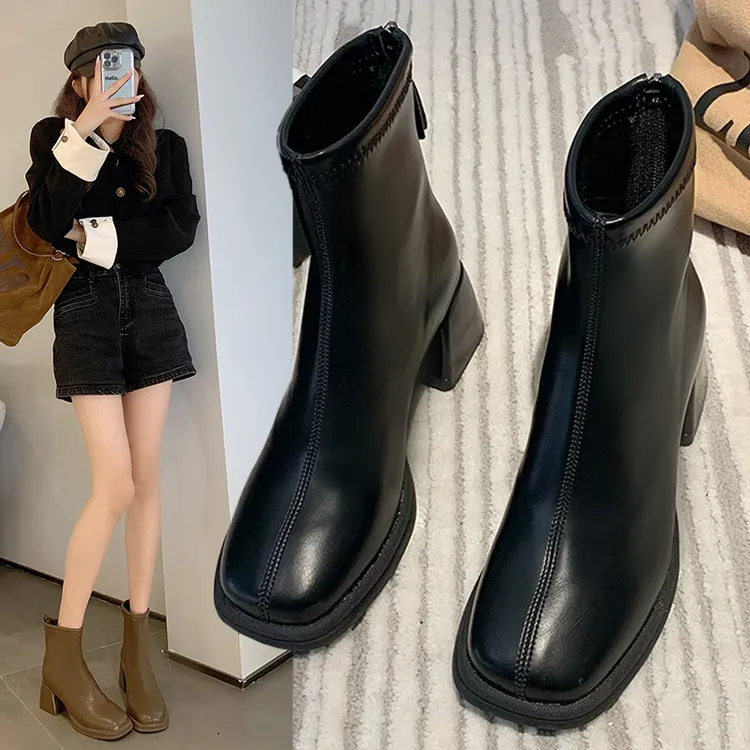 【年货精选】短靴女洋气又粗跟2025新款靴子秋冬加绒瘦瘦靴高跟女鞋