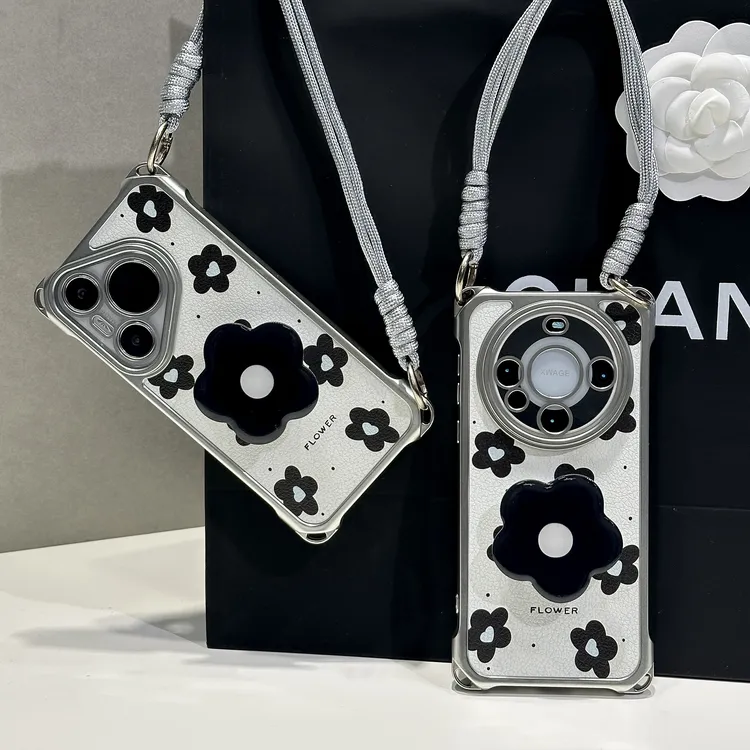 雅天立爱心山茶花挂绳适用iPhone苹果16手机壳15华为vivo小米oppo