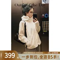 美洋MEIYANG 独白外套 暖烘烘双层奥粒绒_宽松保暖连帽袋鼠兜上衣