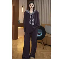 【达里】秋季新款休闲套装慵懒风设计感上衣裤子紫色一套