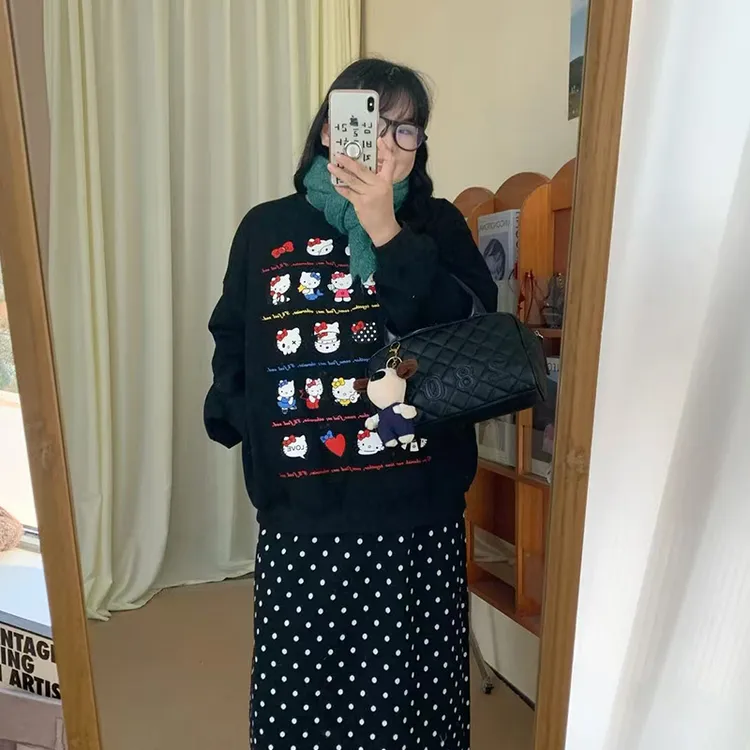 【鱼白专属】25年秋冬新款微胖MM显瘦遮肉可爱宽松Kitty家族卫衣 8161