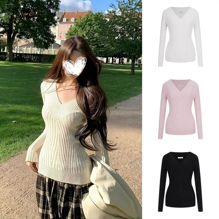 Moses Queen/魔西女王纯欲甜辣慵懒高级感V领复古保暖洋气针织衫